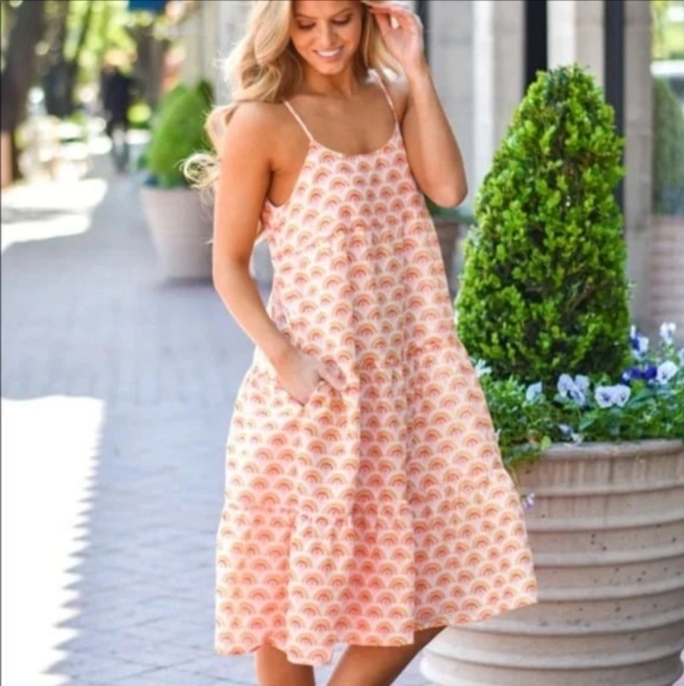 Women’s Pink Patterned Midi Sundress - Sleeveless Spaghetti Strap
